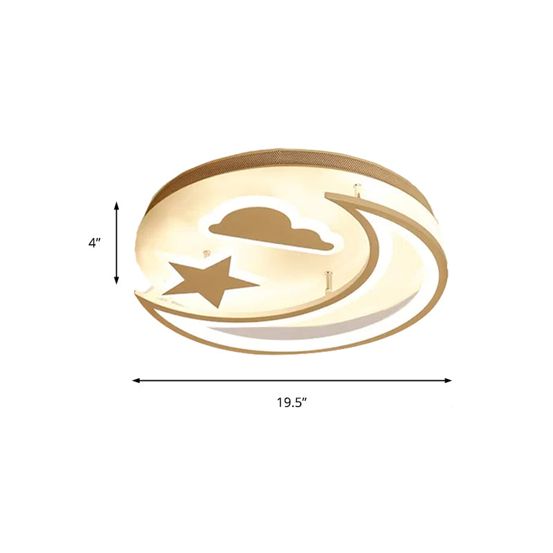 White Metal Moon And Star Flush Ceiling Light For Kid’s Cartoon Bedroom