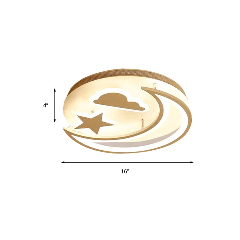 White Metal Moon And Star Flush Ceiling Light For Kid’s Cartoon Bedroom