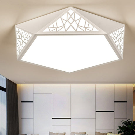 Modern Acrylic Led Ceiling Lamp | Slim Panel Pentagon Flush Mount Child Bedroom White / 16 Warm