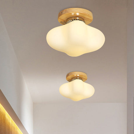 White Curved Square Milk Glass Flush Ceiling Light Hotel - Simple Style Lamp (1 Bulb)