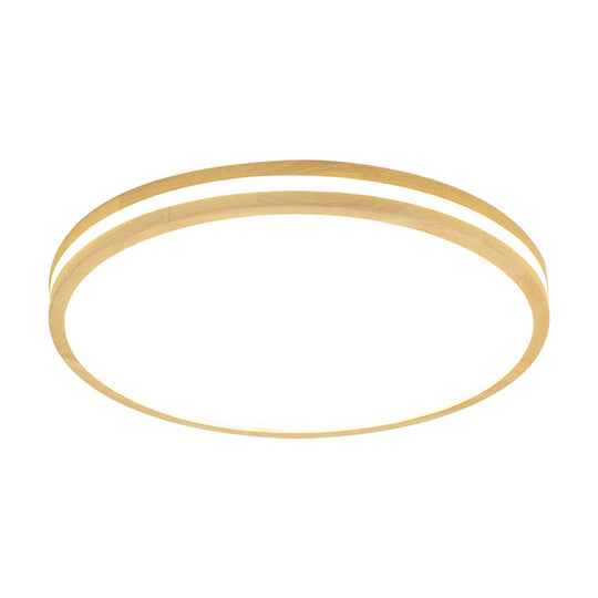 Japanese Style Flush Ceiling Light - Acrylic And Wood Led Lamp In Beige For Porch