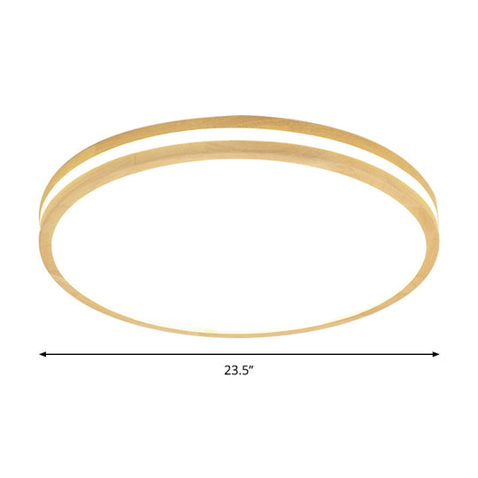 Japanese Style Flush Ceiling Light - Acrylic And Wood Led Lamp In Beige For Porch