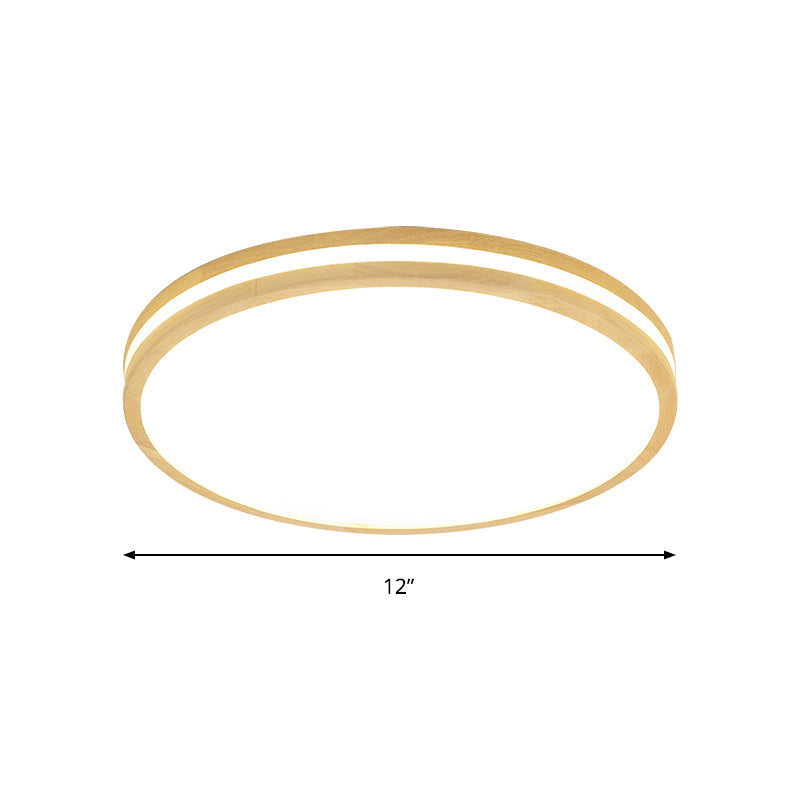 Japanese Style Flush Ceiling Light - Acrylic And Wood Led Lamp In Beige For Porch 12/16/19.5/23.5