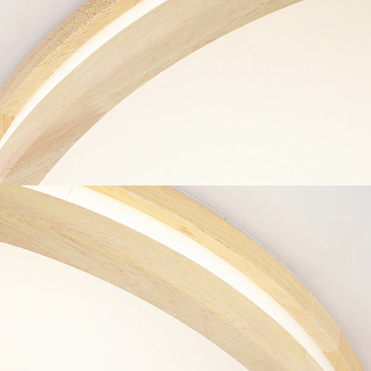 Japanese Style Flush Ceiling Light - Acrylic And Wood Led Lamp In Beige For Porch
