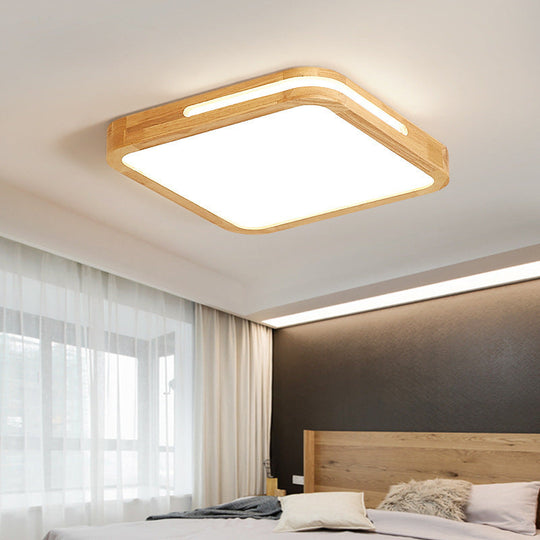 Japanese Style Wood And Acrylic Led Square Flush Ceiling Lamp In Beige - 16’/19.5’ Wide / 16’ White