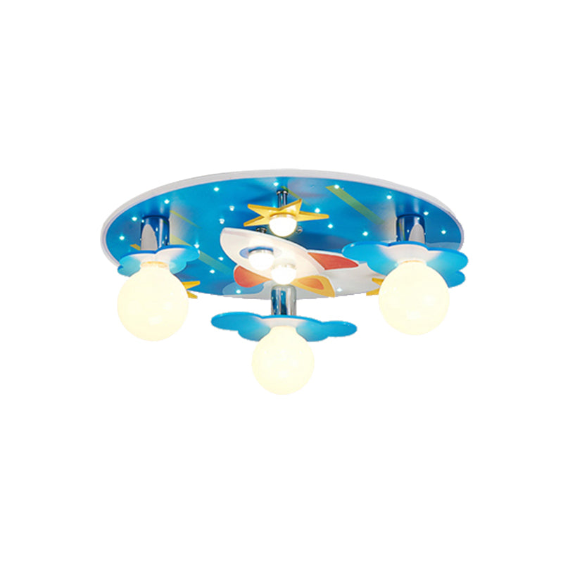 Wooden Blue Kids Spaceship Ceiling Lamp For Kindergarten