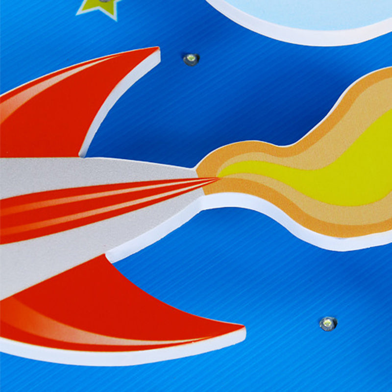 Wooden Blue Kids Spaceship Ceiling Lamp For Kindergarten