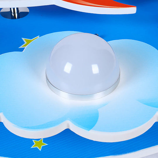Wooden Blue Kids Spaceship Ceiling Lamp For Kindergarten