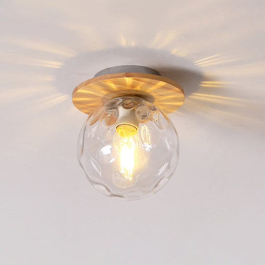 Nordic 1 Head Orb Light Fixture With Clear Hammered Glass Shade - Stylish Gray/White/Green/Wood