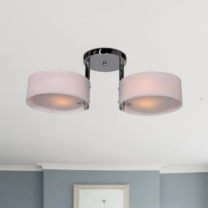 Semi Flush Ceiling Light Fixture - Stunning Drum Acrylic Shade 1/2/3 Lights Modern Silver Design