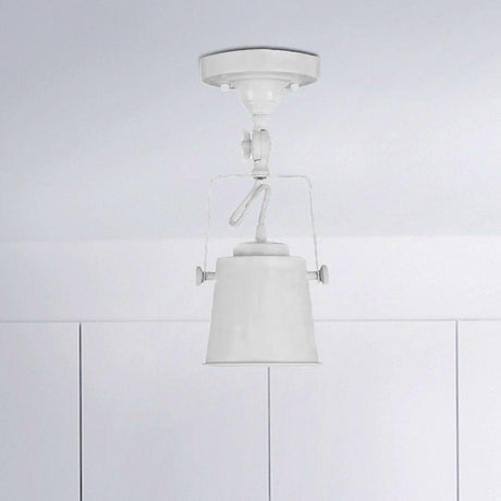 Antique Metal Bucket Shade Ceiling Lamp - Rotatable Semi Flush Pendant Light For Living Rooms 1 Bulb