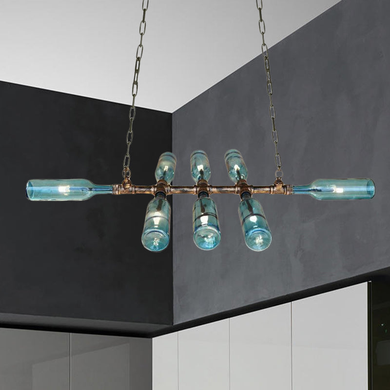 Blue/Amber Vintage Style Glass Bottle Chandelier Pendant Light With 8 Heads For Stairway