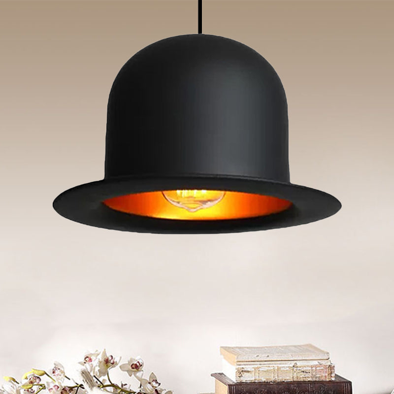 Modern Black Metal Pendant Light For Dining Room - Hat Ceiling Hanging 6.5’/7’ Wide