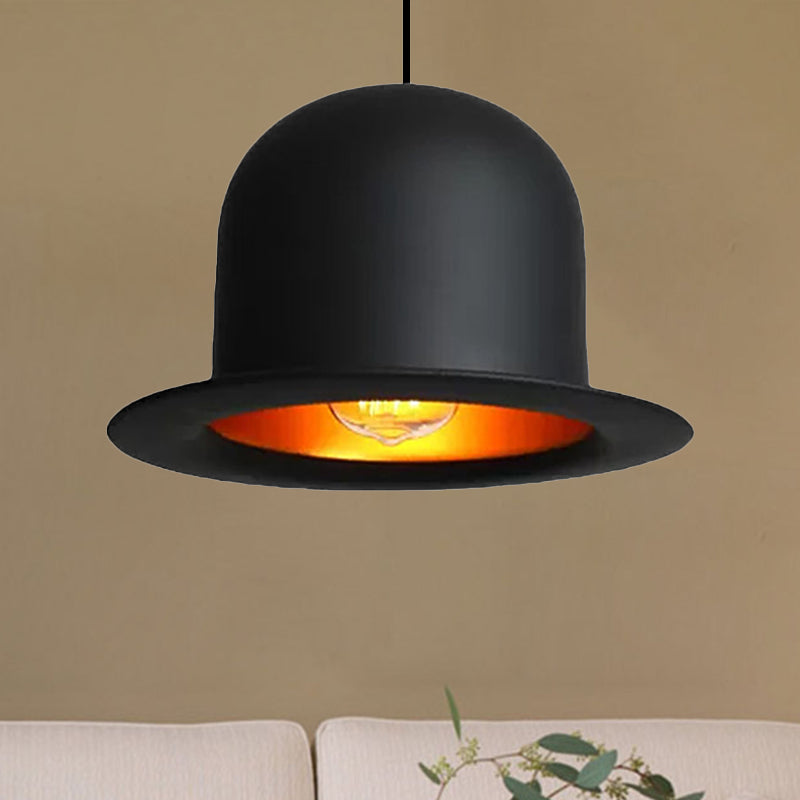 Modern Black Metal Pendant Light For Dining Room - Hat Ceiling Hanging 6.5’/7’ Wide