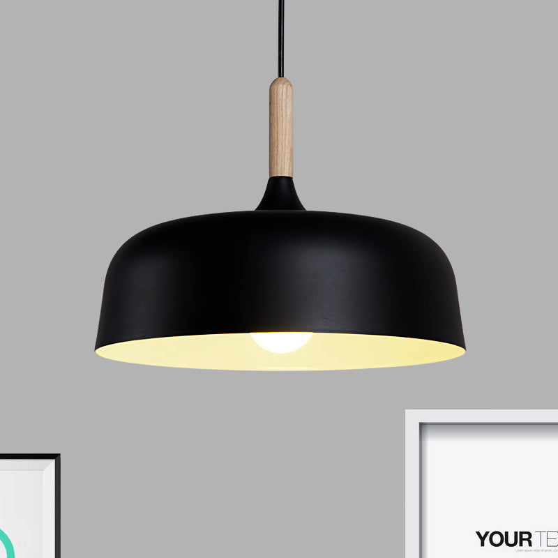 Sleek Metal Bowl Ceiling Lamp - Simple Style 1 Light Black/White Pendant For Dining Room