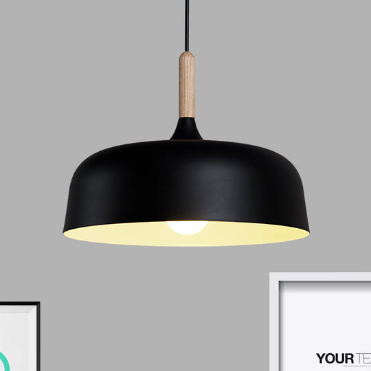 Sleek Metal Bowl Ceiling Lamp - Simple Style 1 Light Black/White Pendant For Dining Room
