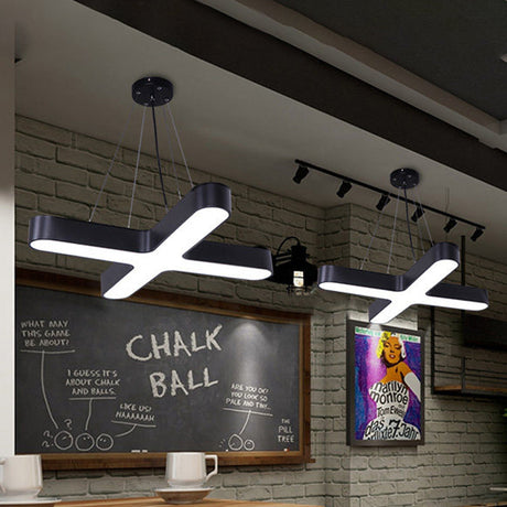 Modern White/Black/Gold Cross Hanging Lamp - 23.5/35.5 Wide Led Metal Ceiling Pendant Light With