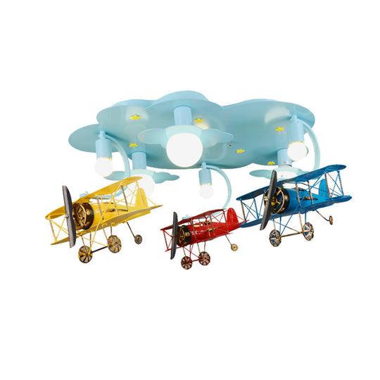 Contemporary Cloud & Glider Semi Flush Mount Ceiling Light For Kindergarten