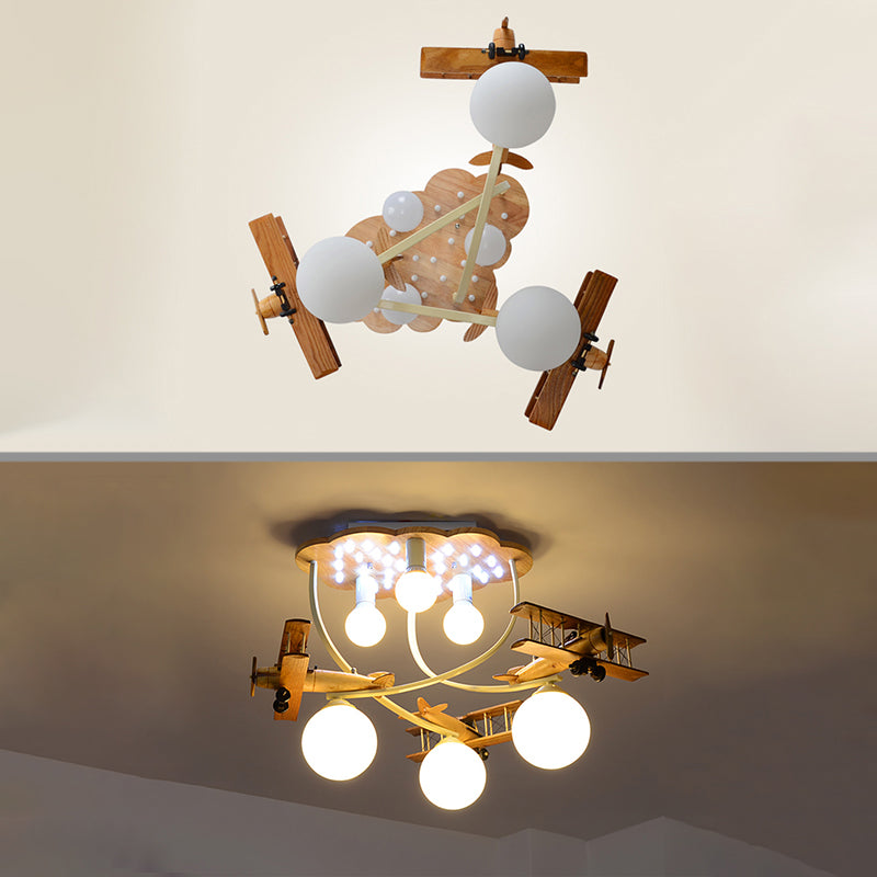 Contemporary Cloud & Glider Semi Flush Mount Ceiling Light For Kindergarten
