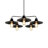 Vintage Industrial Black Chandelier With Metallic Round Shades And 3/5 Lights