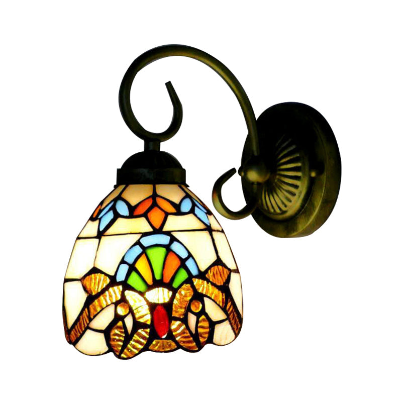 Victorian Style Dome Wall Sconce With Blue/Brown Glass Shade & Brass Finish