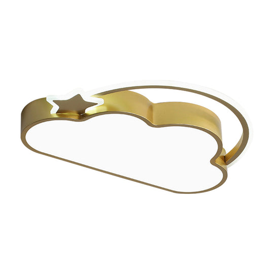 Cloud & Star Led Ceiling Light For Kid’s Bedroom - Simple Pink/Gold Design