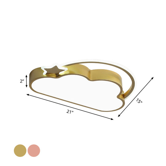 Cloud & Star Led Ceiling Light For Kids Bedroom - Simple Pink/Gold Design