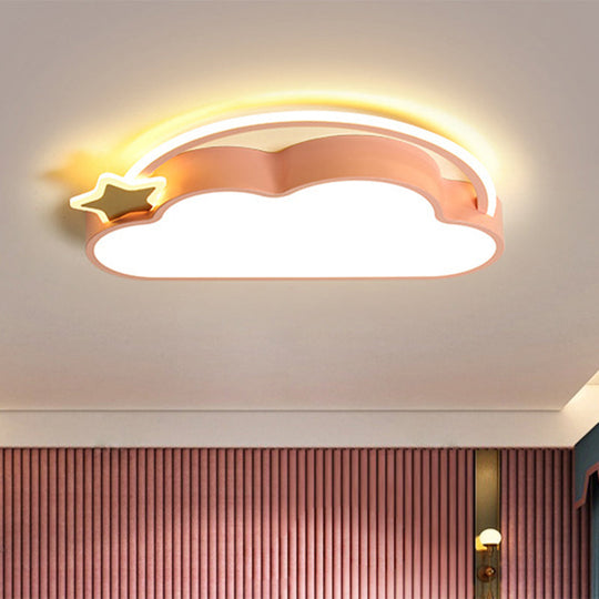 Cloud & Star Led Ceiling Light For Kids Bedroom - Simple Pink/Gold Design