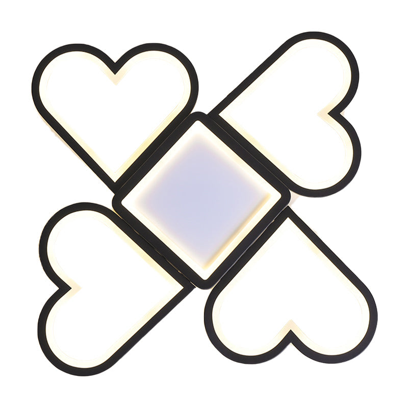 Contemporary Black/Pink Led Nursery Flush Mount Lamp With Heart - Shaped Acrylic Shade