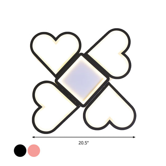 Contemporary Black/Pink Led Nursery Flush Mount Lamp With Heart - Shaped Acrylic Shade