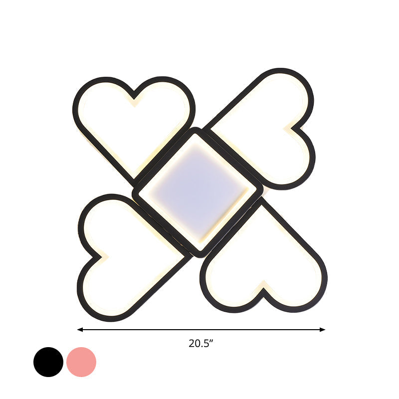 Contemporary Black/Pink Led Nursery Flush Mount Lamp With Heart-Shaped Acrylic Shade