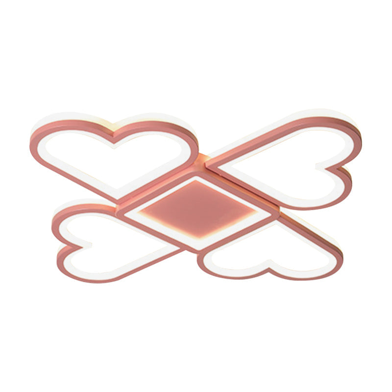 Contemporary Black/Pink Led Nursery Flush Mount Lamp With Heart-Shaped Acrylic Shade