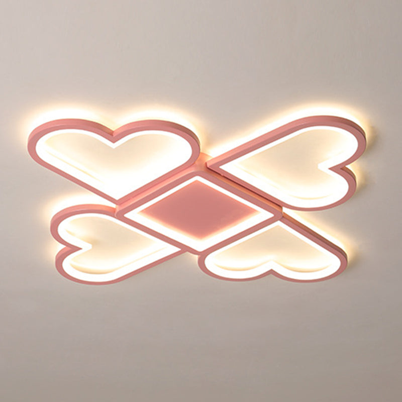 Contemporary Black/Pink Led Nursery Flush Mount Lamp With Heart-Shaped Acrylic Shade