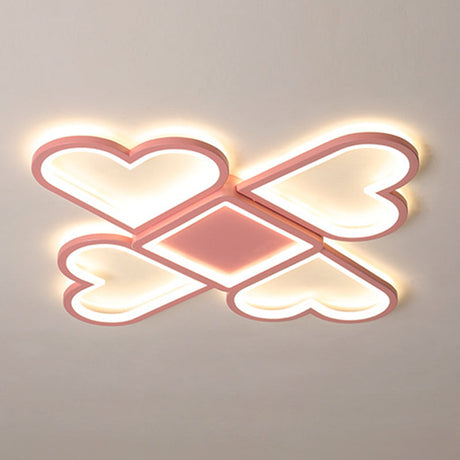 Contemporary Black/Pink Led Nursery Flush Mount Lamp With Heart-Shaped Acrylic Shade