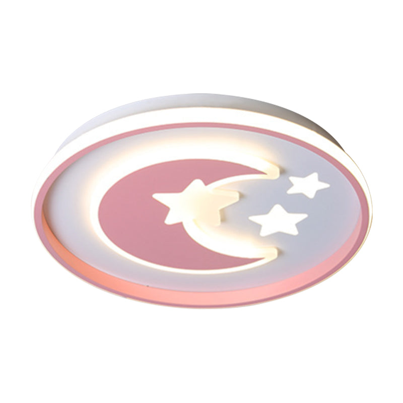 Kids Room Led Flushmount Lighting: Cartoon Moon And Star Acrylic Ceiling Light In Pink/Blue