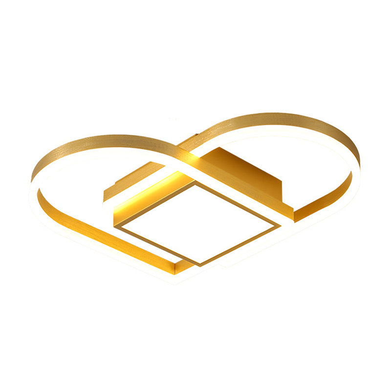 Gold/Coffee Acrylic Led Nordic Flush Mount Ceiling Light With Loving Heart Design - Warm/White