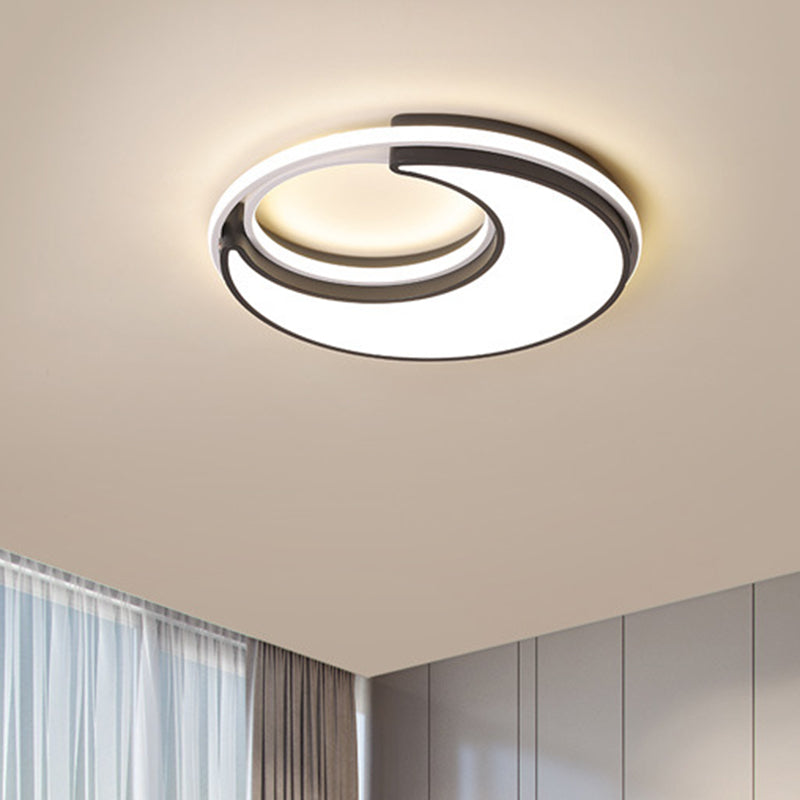 Black Minimalist Led Ceiling Lamp - Moon Flush Lighting Fixture For Bedroom Acrylic Design