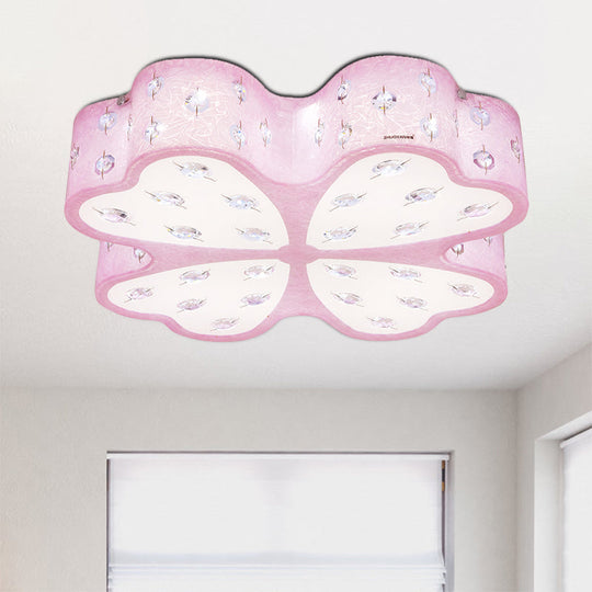 Kid’s Led Pink Flower Ceiling Light With Crystal Deco