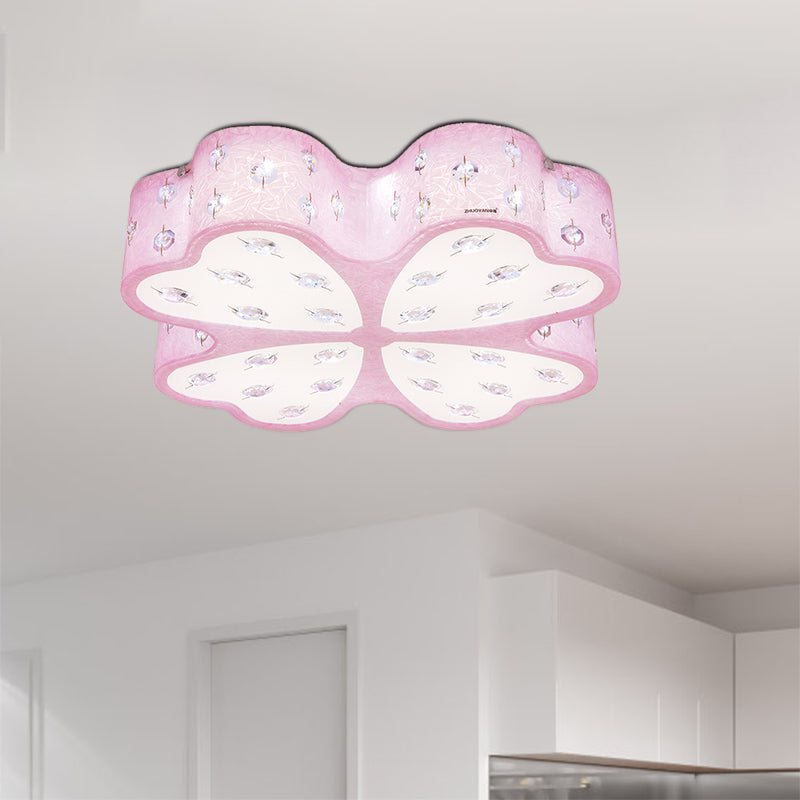 Kid’s Led Pink Flower Ceiling Light With Crystal Deco