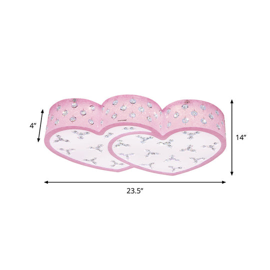 Modern Pink Led Flush Lamp: Heart - Shaped Ceiling Fixture With Acrylic Shade