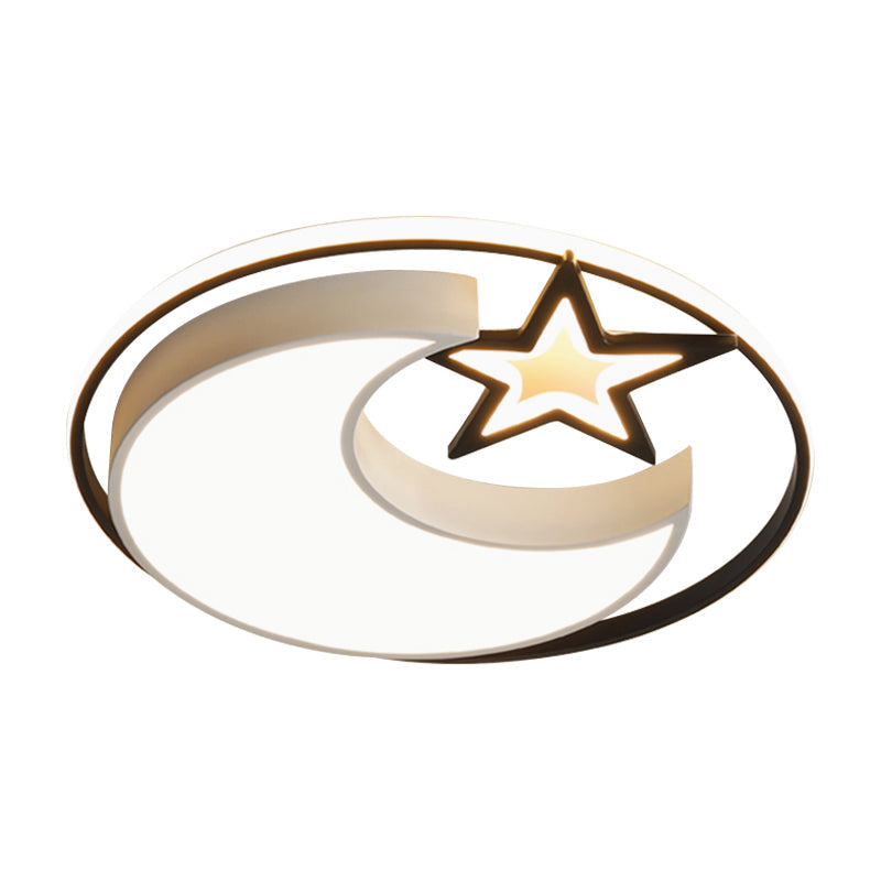 Contemporary Moon And Star Led Flush Light In Black - Ceiling Mounted For Bedroom