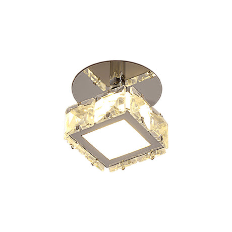 Modern Chrome Led Crystal Block Semi Mount Ceiling Light Fixture - Warm/White Lighting