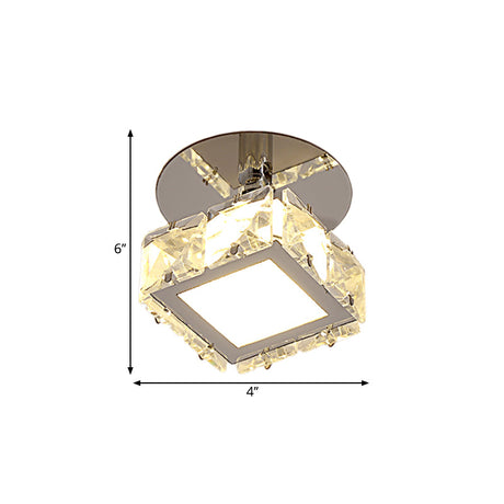 Modern Chrome Led Crystal Block Semi Mount Ceiling Light Fixture - Warm/White Lighting