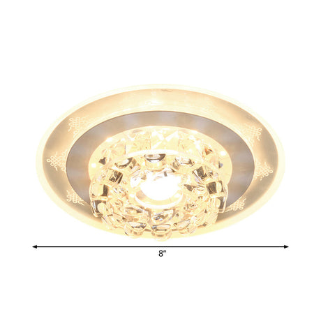 Contemporary Led Crystal Flush Mount Ceiling Lamp In Chrome - Beveled Round Design