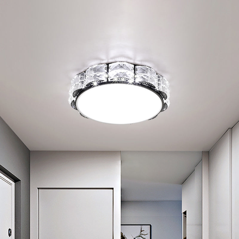 Minimalist Crystal Led Flush Lamp In Black/White