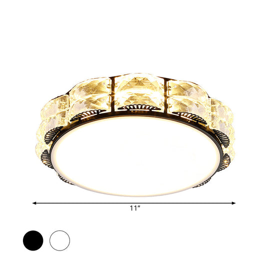 Minimalist Crystal Led Flush Lamp In Black/White: Square/Round Ceiling Mount Light Fixture

Note:
