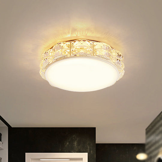 Minimalist Crystal Led Flush Lamp In Black/White White / Round