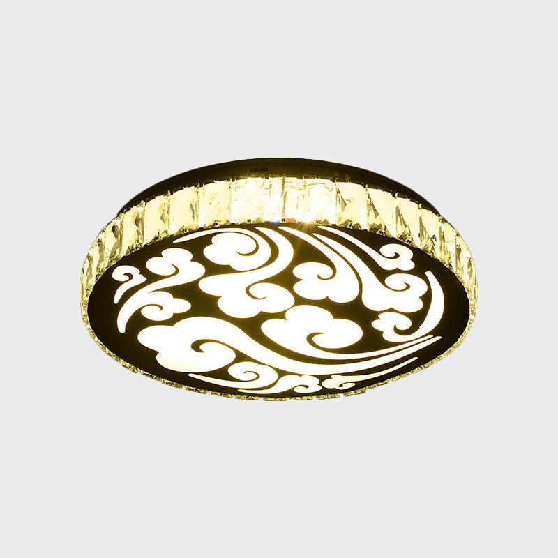 Simple Crystal Block Led Ceiling Light Fixture With Cloud Design - Chrome Finish