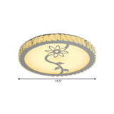 Modern Led Chrome Flushmount Ceiling Lamp With Blossom Pattern Circle-Close Design