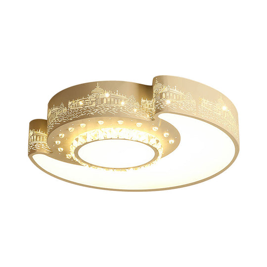 Led Moon Ceiling Light With Crystal Shade - Minimalist Design